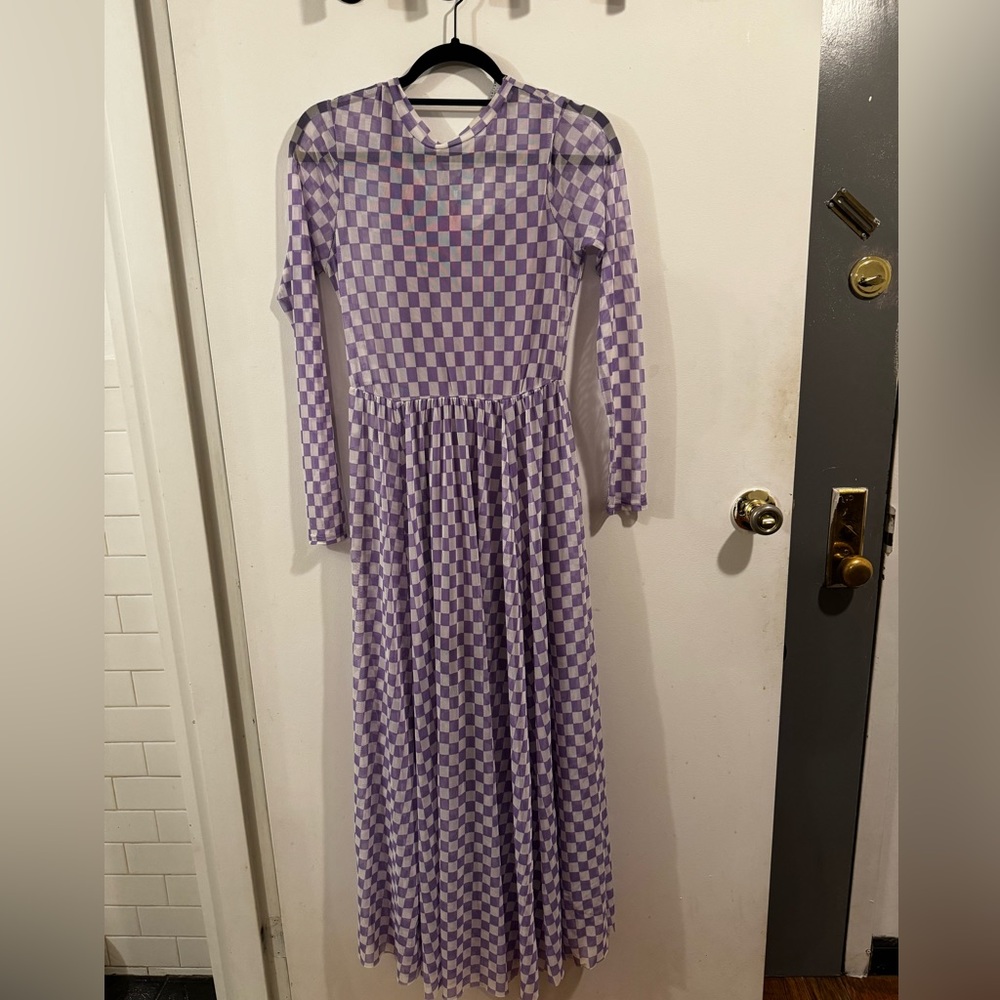 Checkered Mesh Maxi Dress